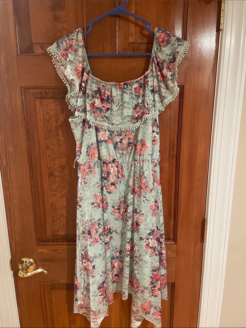 No Boundaries Mint Floral Ruffle Off-Shoulder Midi Dress